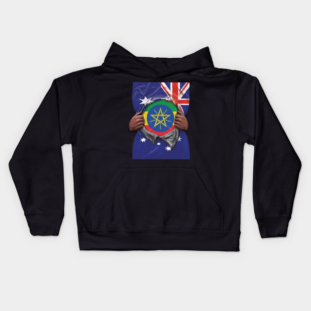 Ethiopia Flag Australian Flag Ripped - Gift for Ethiopian From Ethiopia Kids Hoodie by Country Flags